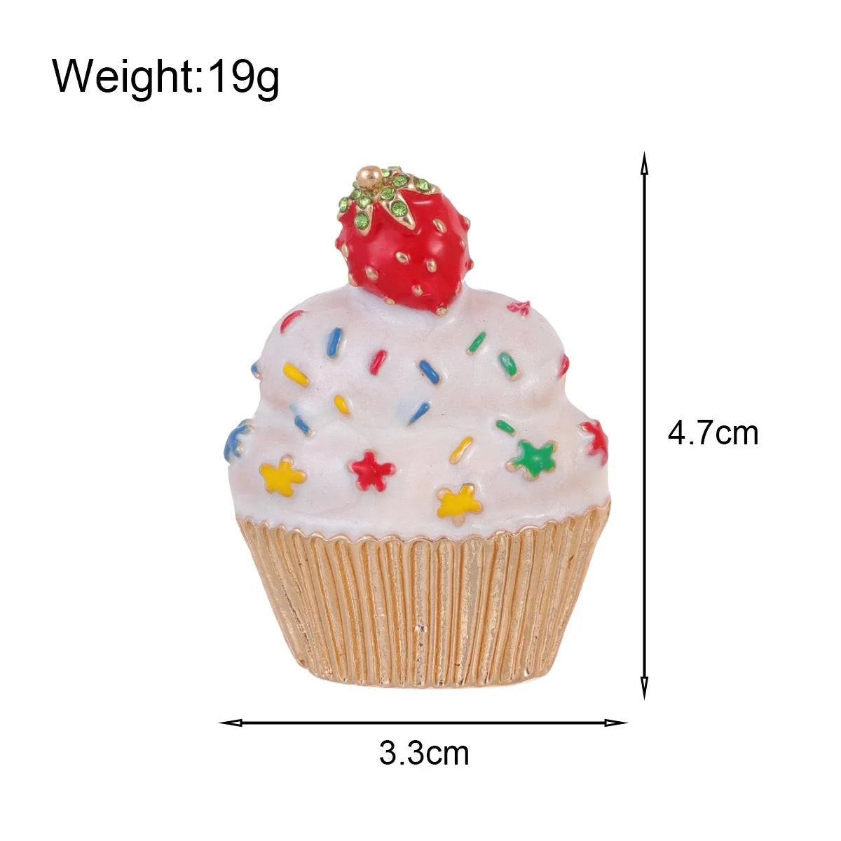 Cute Enamel Strawberry Cupcake Brooch With Rhinestone Leaves, Dessert Lapel Pin Corsage Gift Accessory