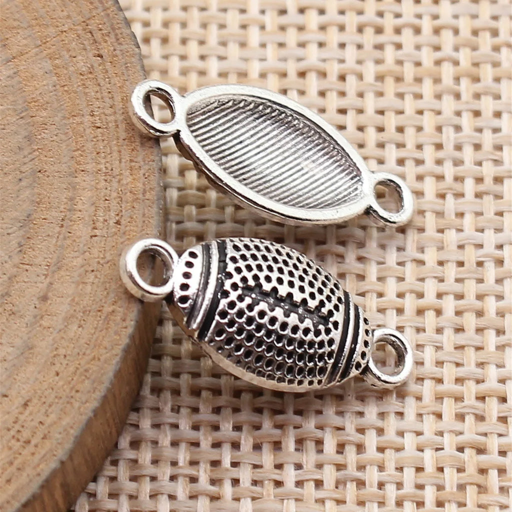 22x9.6mm 1g Antique Silver Zinc Alloy Football Connector Charm for DIY Bracelet and Jewelry Making