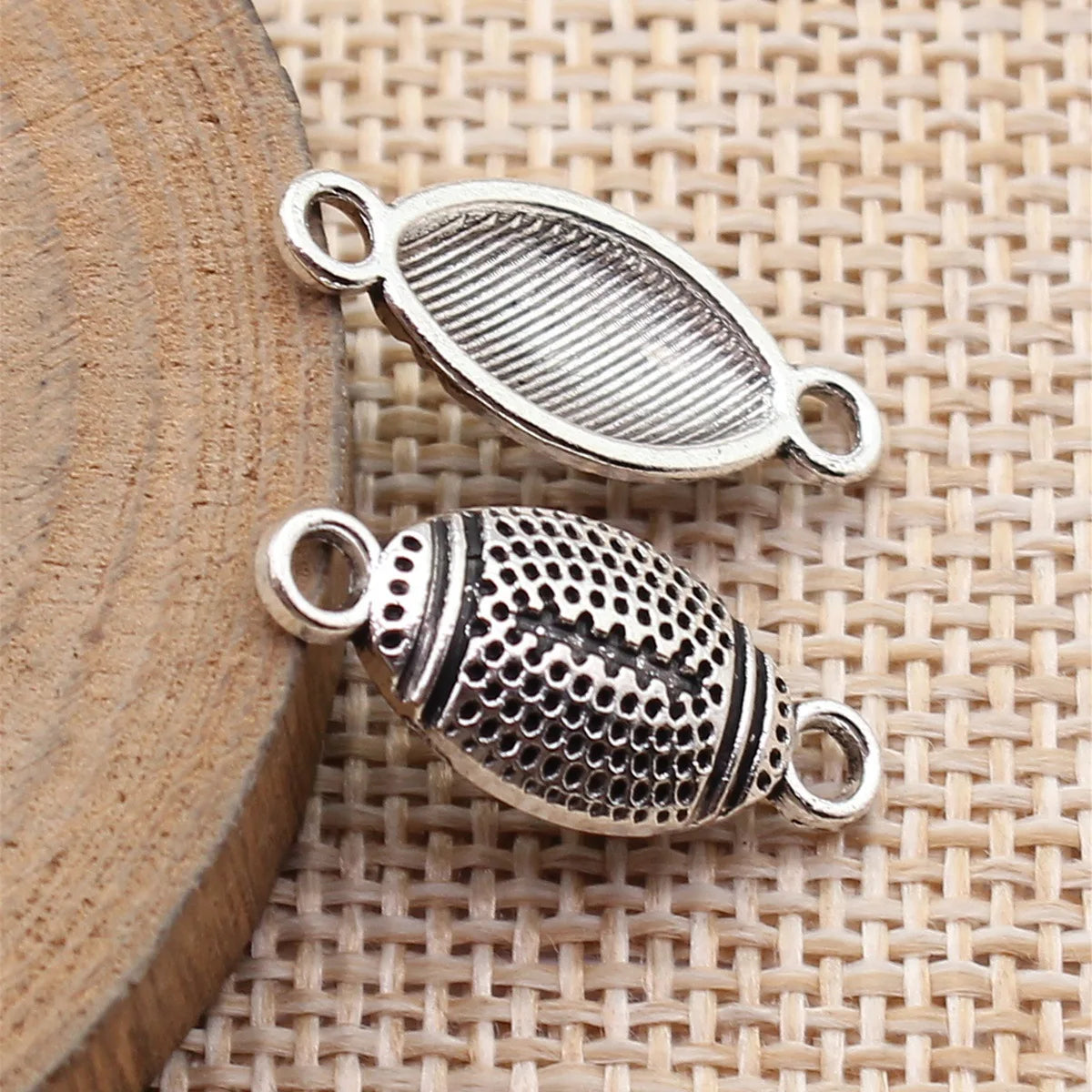 22x9.6mm 1g Antique Silver Zinc Alloy Football Connector Charm for DIY Bracelet and Jewelry Making