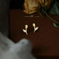 14K Gold Plated Copper Tulip Zircon Stud Earrings Minimalist Floral Style Jewelry