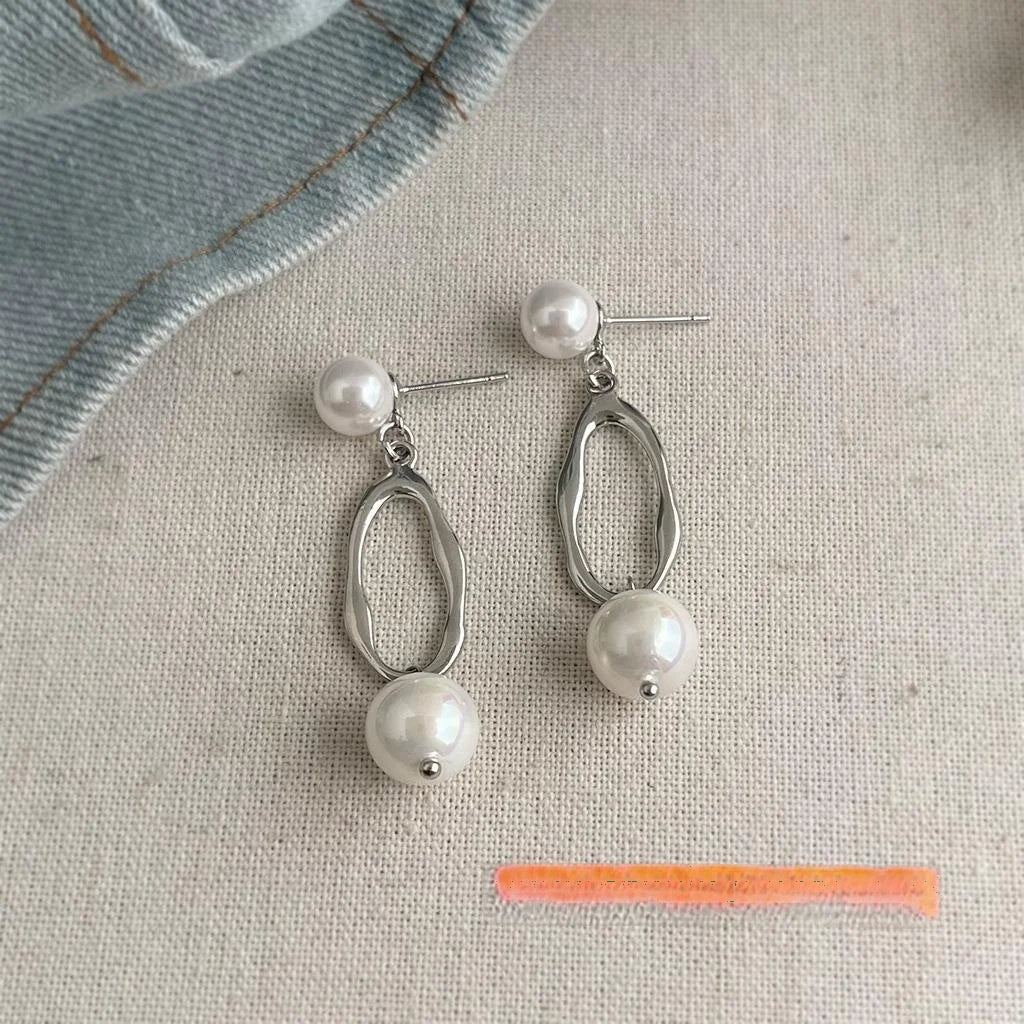 Designer Copper Glass Pearl Tassel Geometric Drop Earrings Minimalist Style For Women