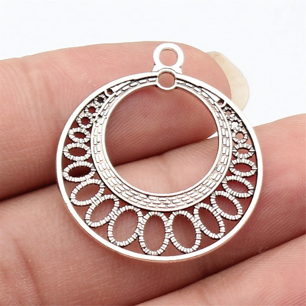 31x28mm 1.8g Antique Silver Zinc Alloy Half Moon Hollow Filigree Earring Connector Charm for DIY Earrings