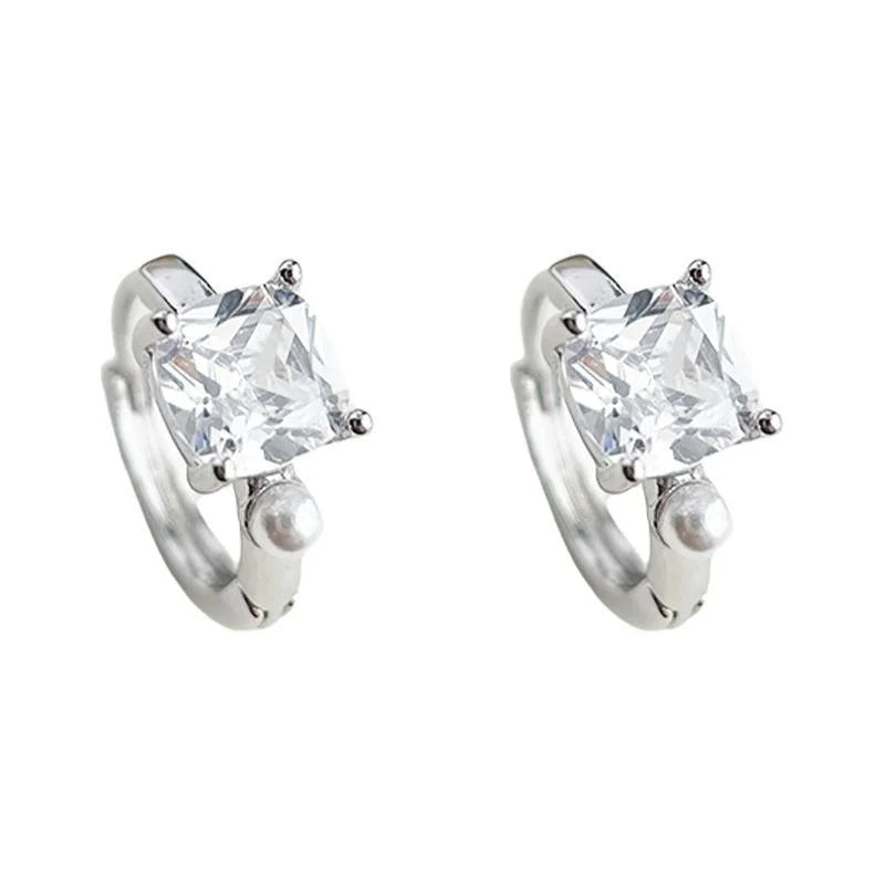 Copper Micro Pave Zircon Round Geometric Stud Earrings, Style Sweet Cool Jewelry