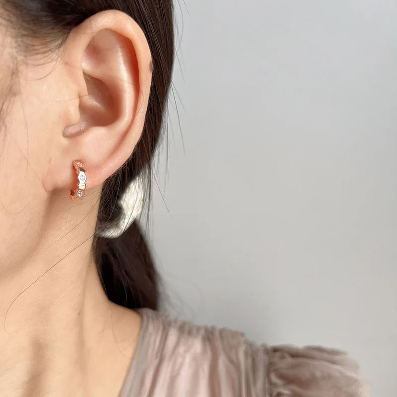 Elegant Rose Gold Honeycomb Spiral C Hoop Alloy Rhinestone Stud & Clip On No Piercing Earrings
