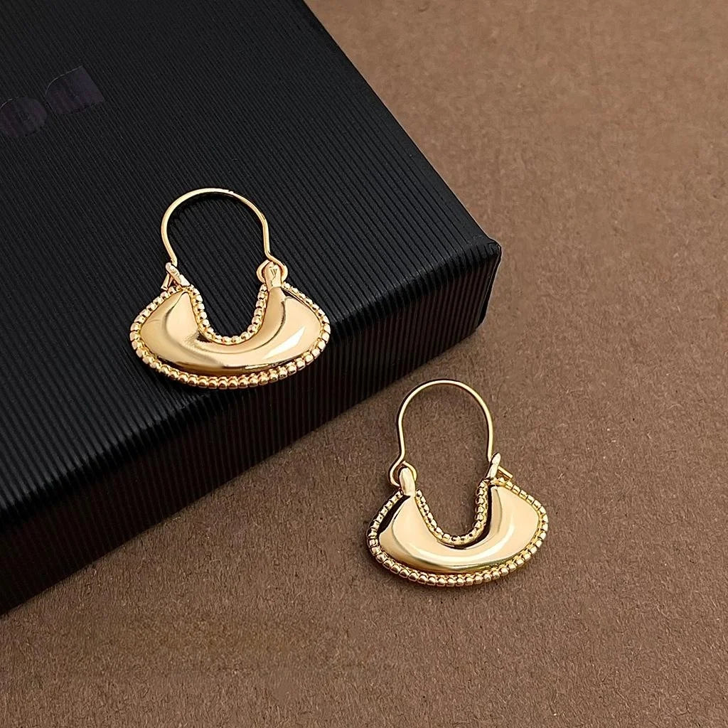 French Vintage Copper Saddle Bag Geometric Drop Earrings Light Luxury Niche Jewelry