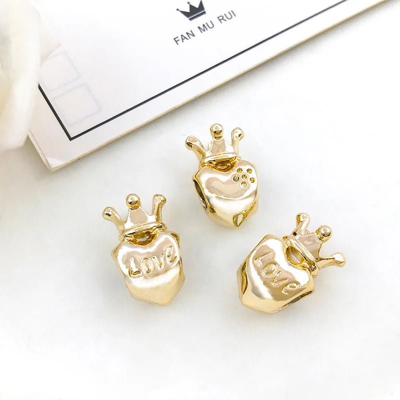 UV Gold Zinc Alloy Star Heart Crown large hole loose beads for DIY bracelets necklaces