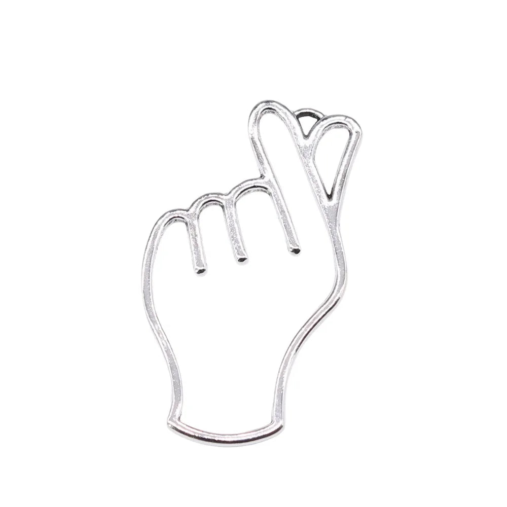 42x29mm 2.64g Antique Silver Zinc Alloy Openwork Love Hand Gesture Hollow Charm Pendant for DIY Jewelry Making