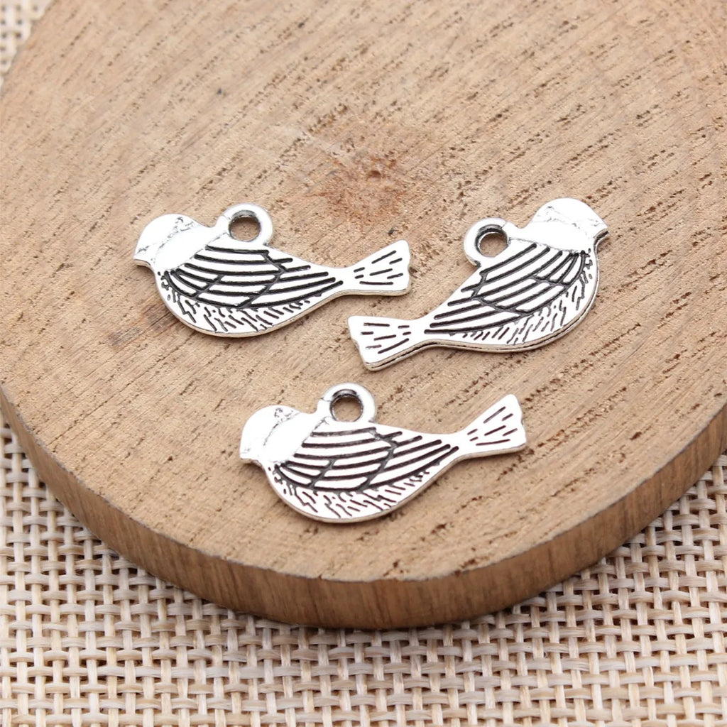 21x11mm 0.87g Antique Silver Zinc Alloy Double Sided Bird Charm Pendant for DIY Necklace Jewelry Making