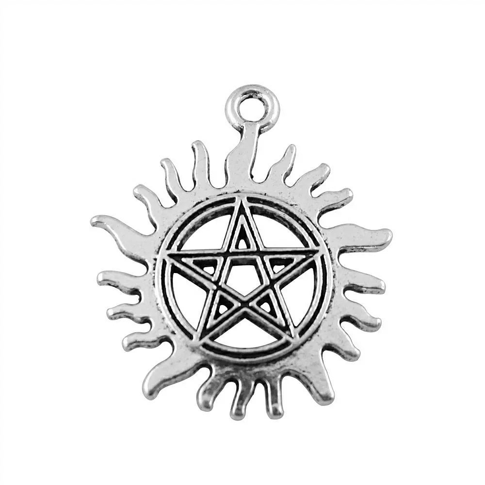 30x26mm 2.8g Antique Silver Zinc Alloy Five Point Star Sun Charm Pendant for Necklace Bracelet DIY