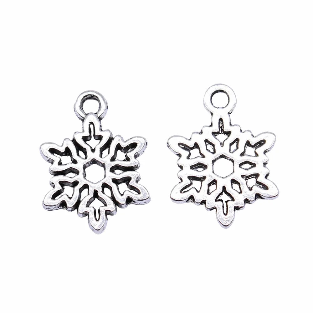 15x11mm 0.64g Antique Silver Zinc Alloy Snowflake Charm Pendant for Christmas Jewelry Making