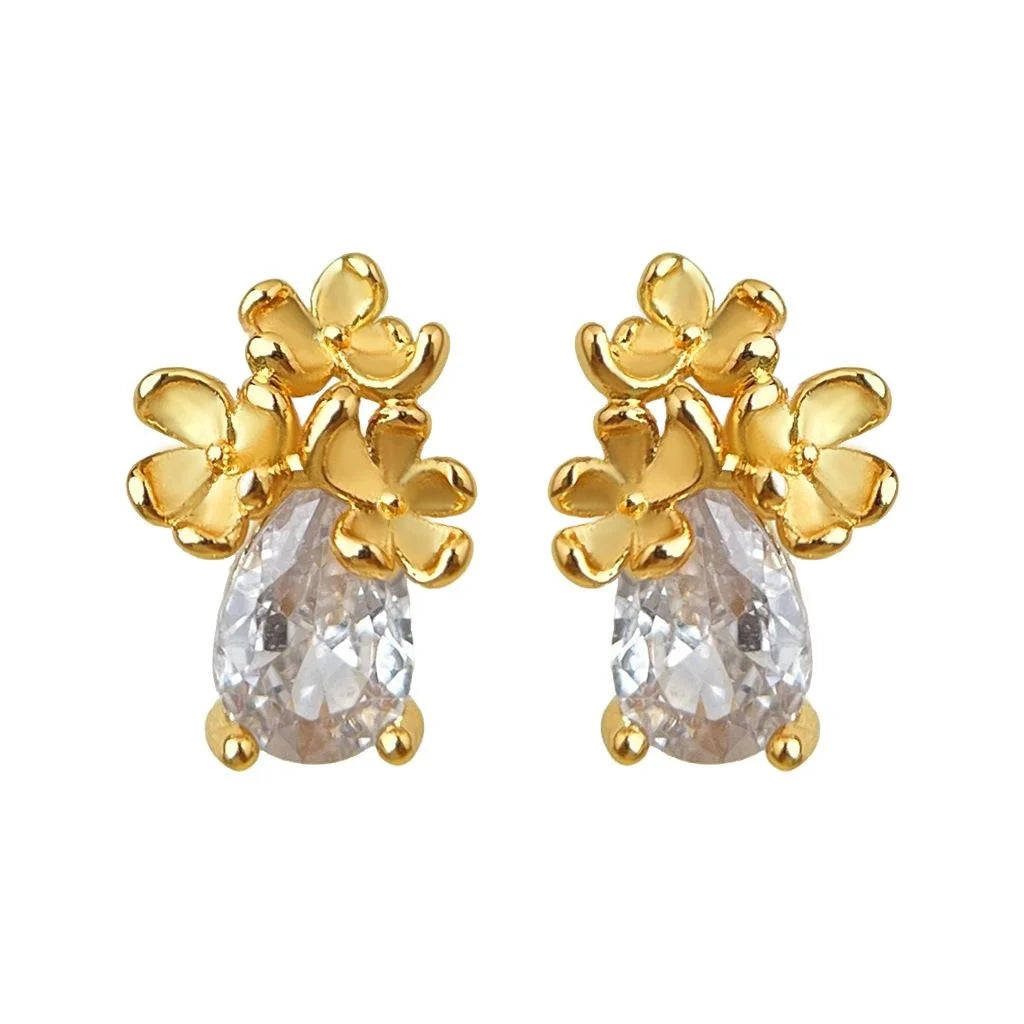 Mini Osmanthus Flower Stud Earrings Copper Zircon Teardrop Simple Modern Light Luxury Jewelry