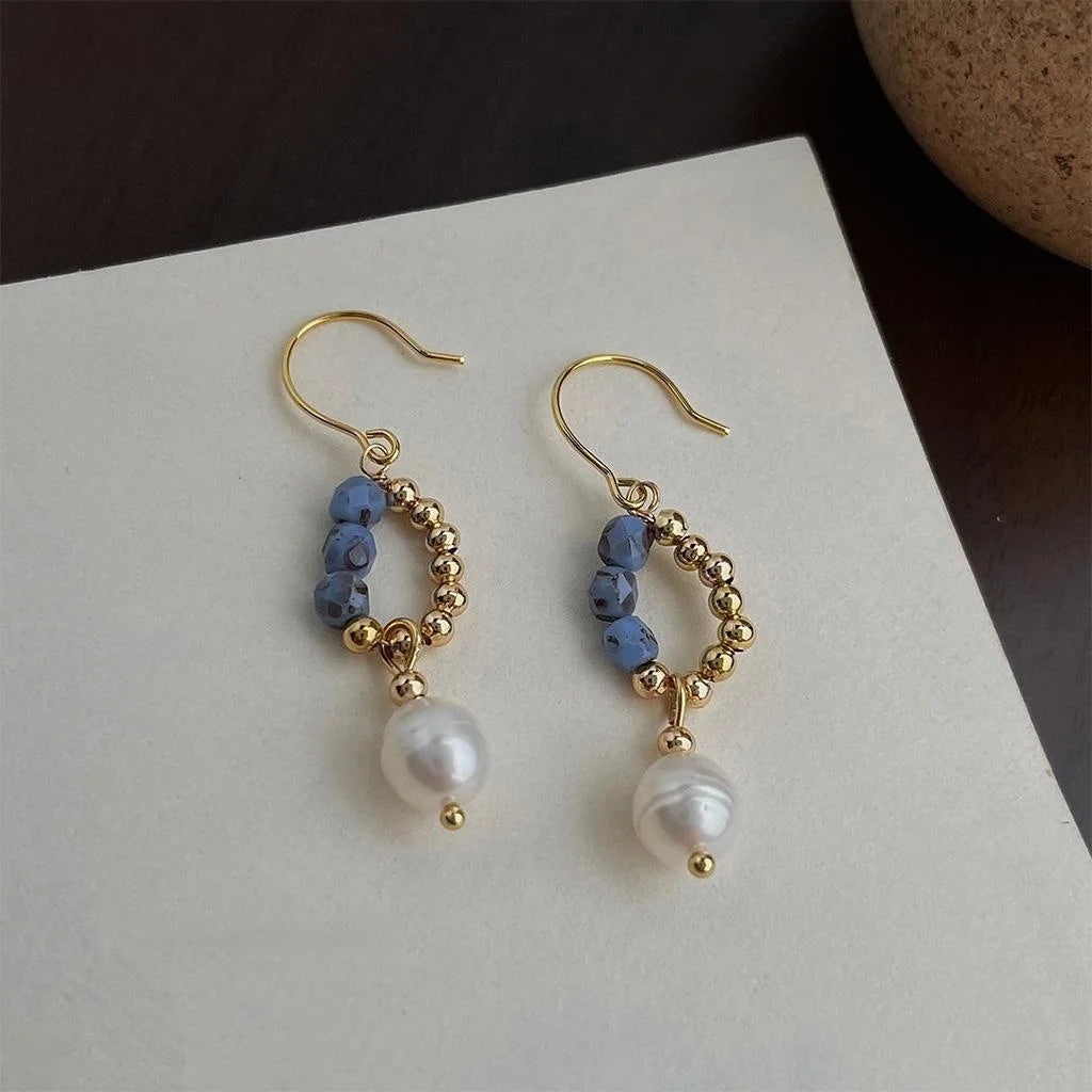 Ethnic Style Freshwater Pearl Czech Glass Geometric Waterdrop Drop Earrings
