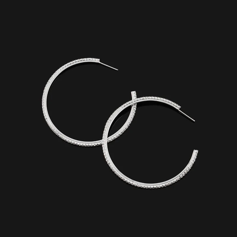 Luxury Rhinestone Big Hoop Spiral Coil Stud & Clip On No Piercing Statement Circle Earrings