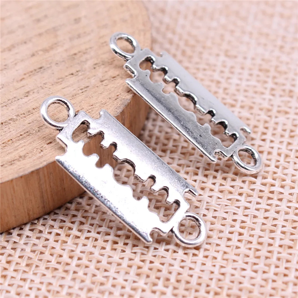 29x11mm 1.2g Antique Silver Zinc Alloy Razor Blade Connector Charm for DIY Bracelet Jewelry Making