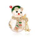 Cute Christmas Snowman Rhinestone Enamel Mother Of Pearl Alloy Brooch Lapel Pin, Festive Gift Corsage
