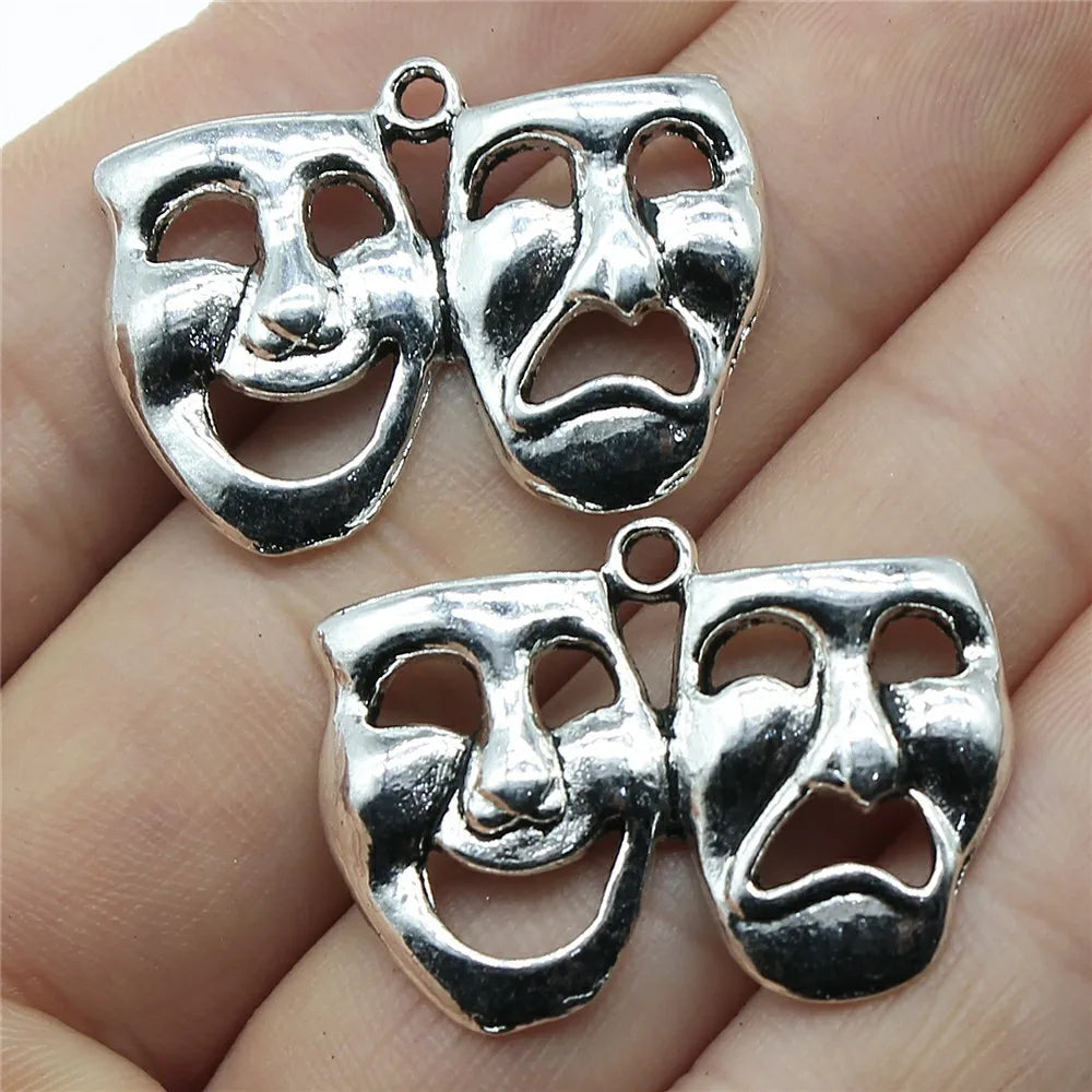 30x23mm 3.1g Multicolor Zinc Alloy Comedy Tragedy Smiling Crying Face Charm Pendant for DIY Jewelry