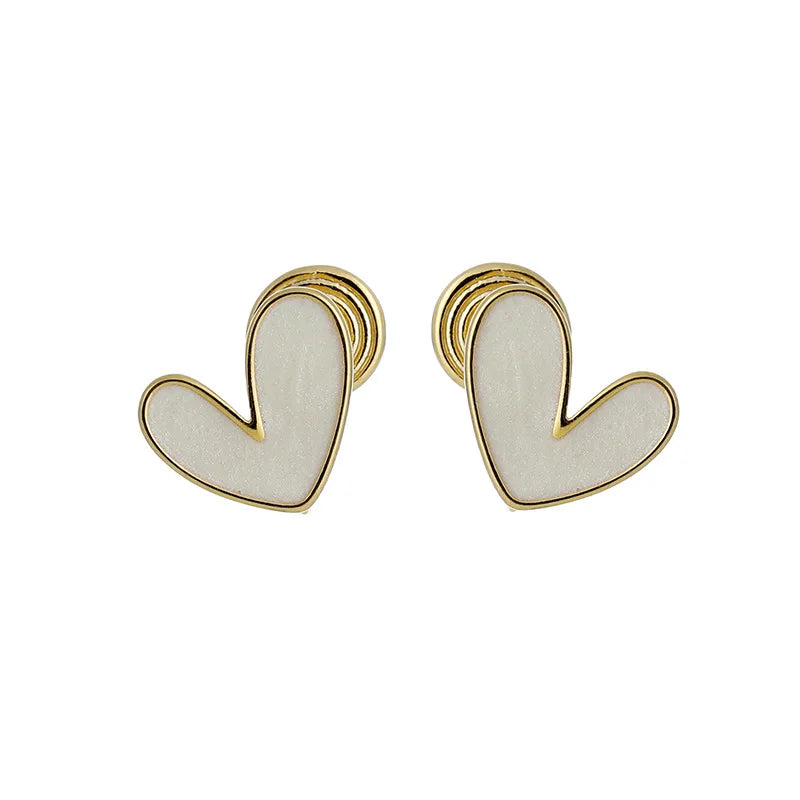 Elegant White Enamel Heart Stud & Clip On No Piercing Alloy Earrings