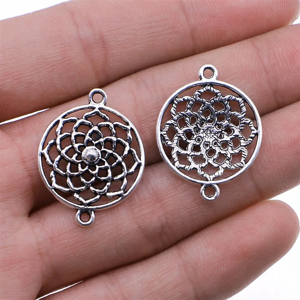 28x21mm 1.7g Antique Silver Zinc Alloy Flower Filigree Connector Charm for DIY Bracelet Making