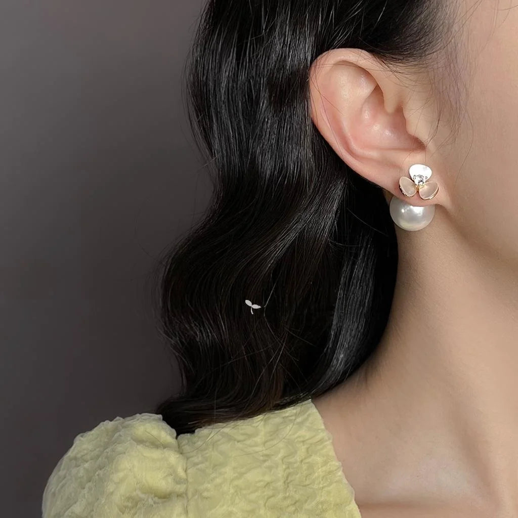 Elegant Real Shell Flower Zircon Inlaid Pearl Flower Drop Earrings For Women