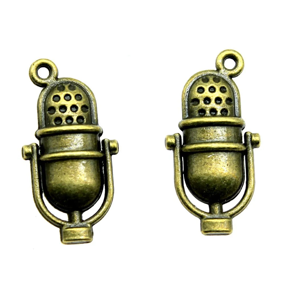 26x13mm 3.4g Multicolor Zinc Alloy Microphone Charm Pendant for DIY Music Jewelry Making