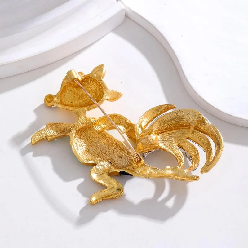 Cute Cartoon Squirrel Enamel Rhinestone Brooch, Gold Tone Alloy Animal Lapel Pin Corsage Gift