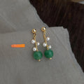 New Chinese Handmade Copper Stud Earrings With Green Jade Pearl Waterdrop Wire Wrapped Geometric Design