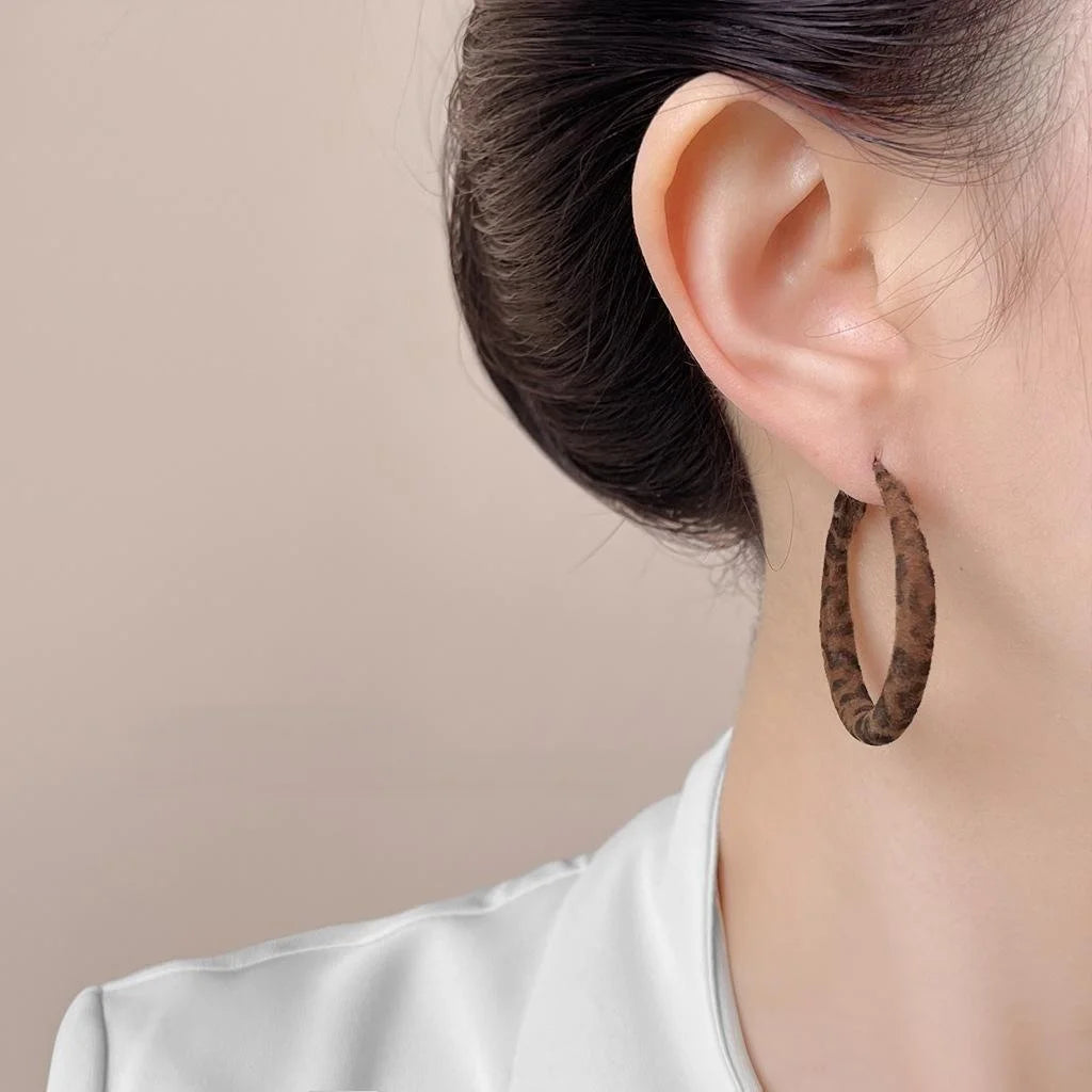 Leopard Print Flocked Geometric Drop Earrings Round Square Statement Jewelry