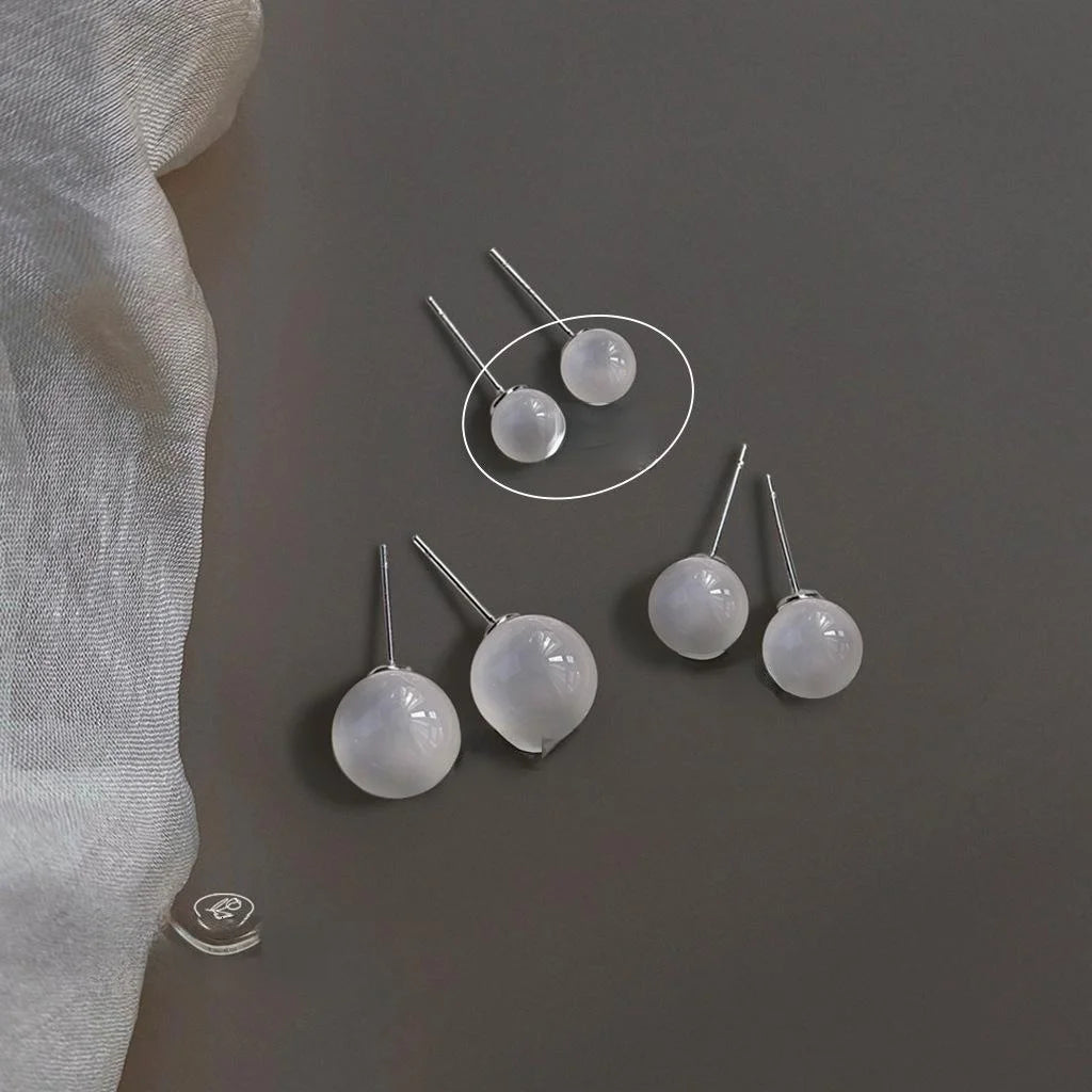 White Agate Natural Stone Round Geometric New Chinese Minimalist Stud Earrings for Women
