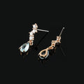 Elegant Blue Teardrop Zircon Gold Tone Alloy Spiral Stud & Clip On No Piercing Dangle Earrings