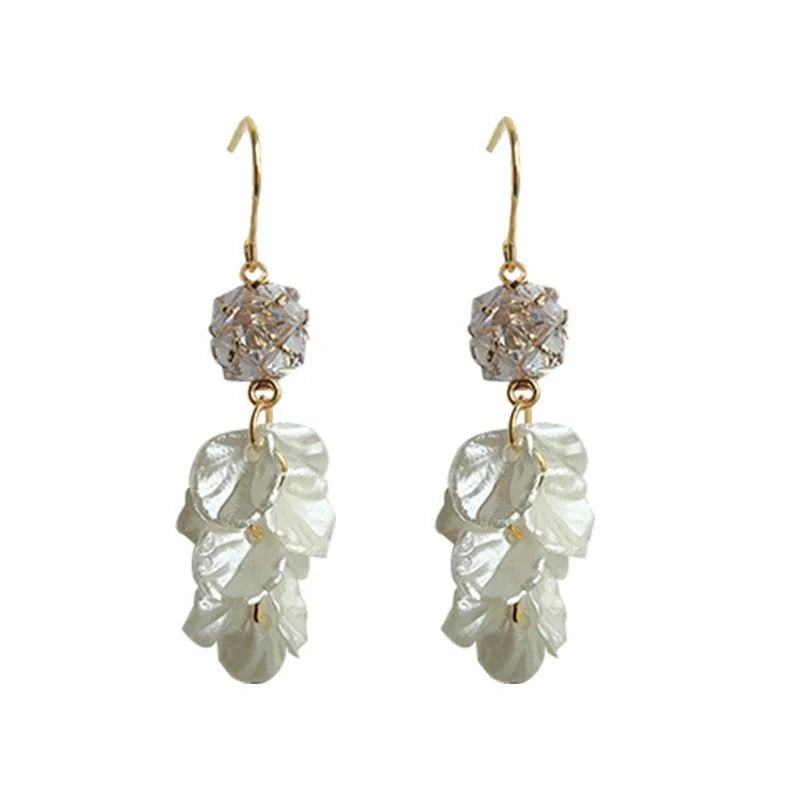 Sweet Forest Style Zircon Resin Flower Leaf Tassel Drop Earrings Handmade Long Jewelry