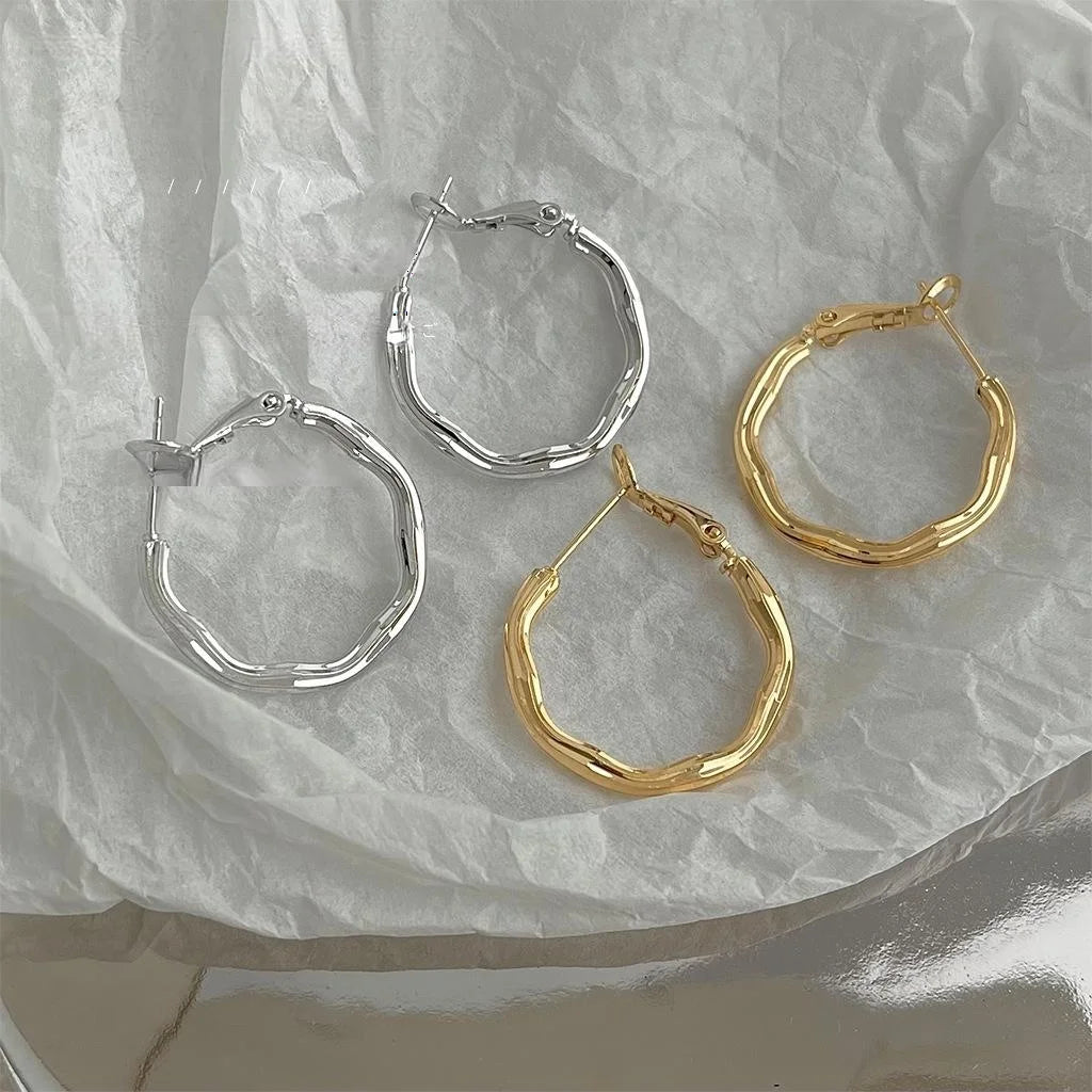 Sweet Cool Geometric Round Copper Hoop Earrings Fashion Commuter Versatile Jewelry