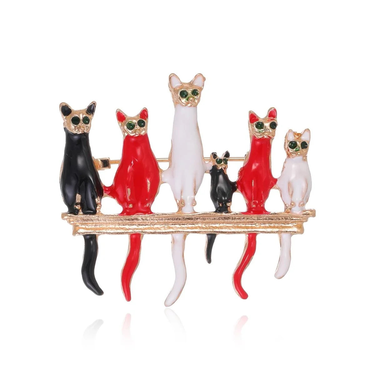Cute Six Cartoon Cats Alloy Enamel Brooch With Gold Tone Bar, Creative Lapel Pin Corsage Suit Accessory Gift