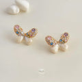 14K Gold Plated Copper Butterfly Stud Earrings With Colorful Zircon Micro Pave And Enamel