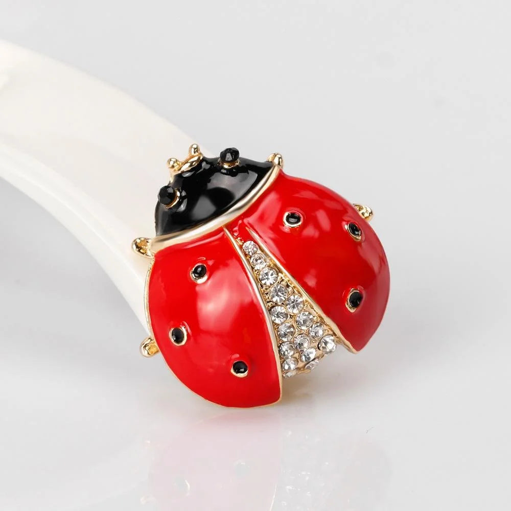 Cute Red Ladybug Brooch With Enamel Alloy And Rhinestone Detail, Elegant Insect Lapel Pin Gift