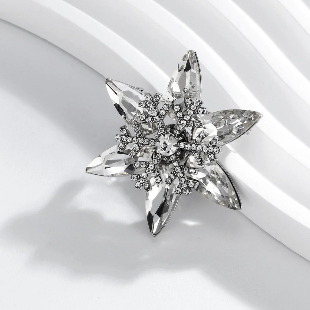 Luxury Crystal Glass Snowflake Brooch With Rhinestones, Elegant Lapel Pin Corsage Suit Accessory Gift