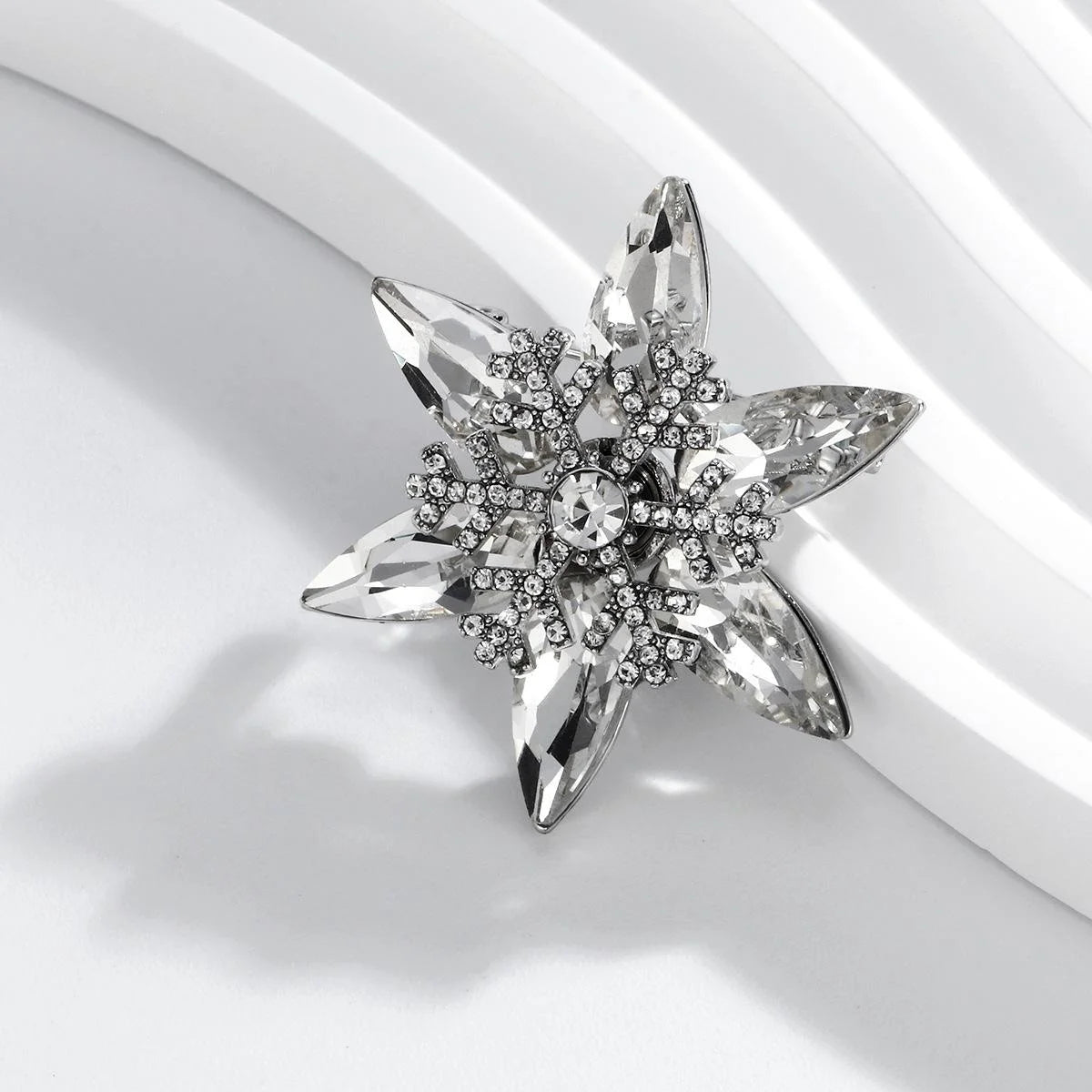 Luxury Crystal Glass Snowflake Brooch With Rhinestones, Elegant Lapel Pin Corsage Suit Accessory Gift