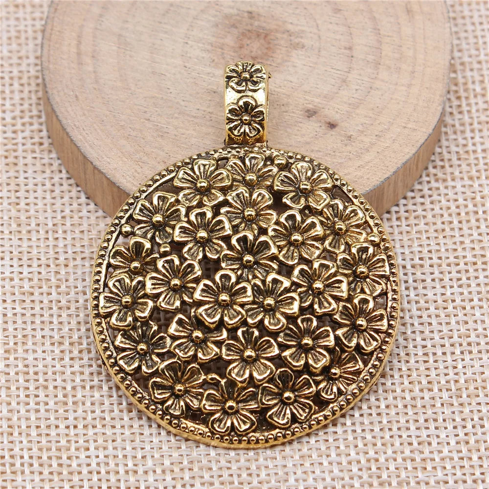 58x45mm 13.3g Multicolor Zinc Alloy Round Disc Flower Charm Pendant for DIY Necklace Jewelry Making