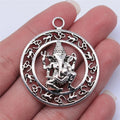 38x38mm 7.1g Antique Silver Zinc Alloy Indian Elephant OM Charm Pendant for Boho DIY Jewelry Making