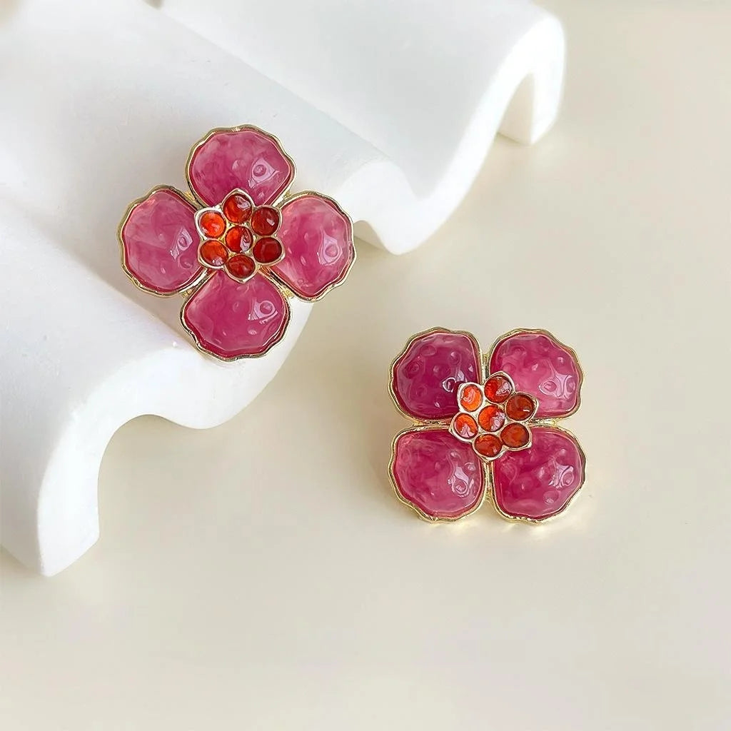 Sweet Floral Resin Geometric Drop Earrings For Women Designer Flower Jewelry