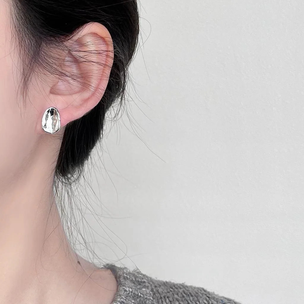 14K Plated Alloy Curved Oval Stud Earrings Minimalist Light Luxury Jewelry
