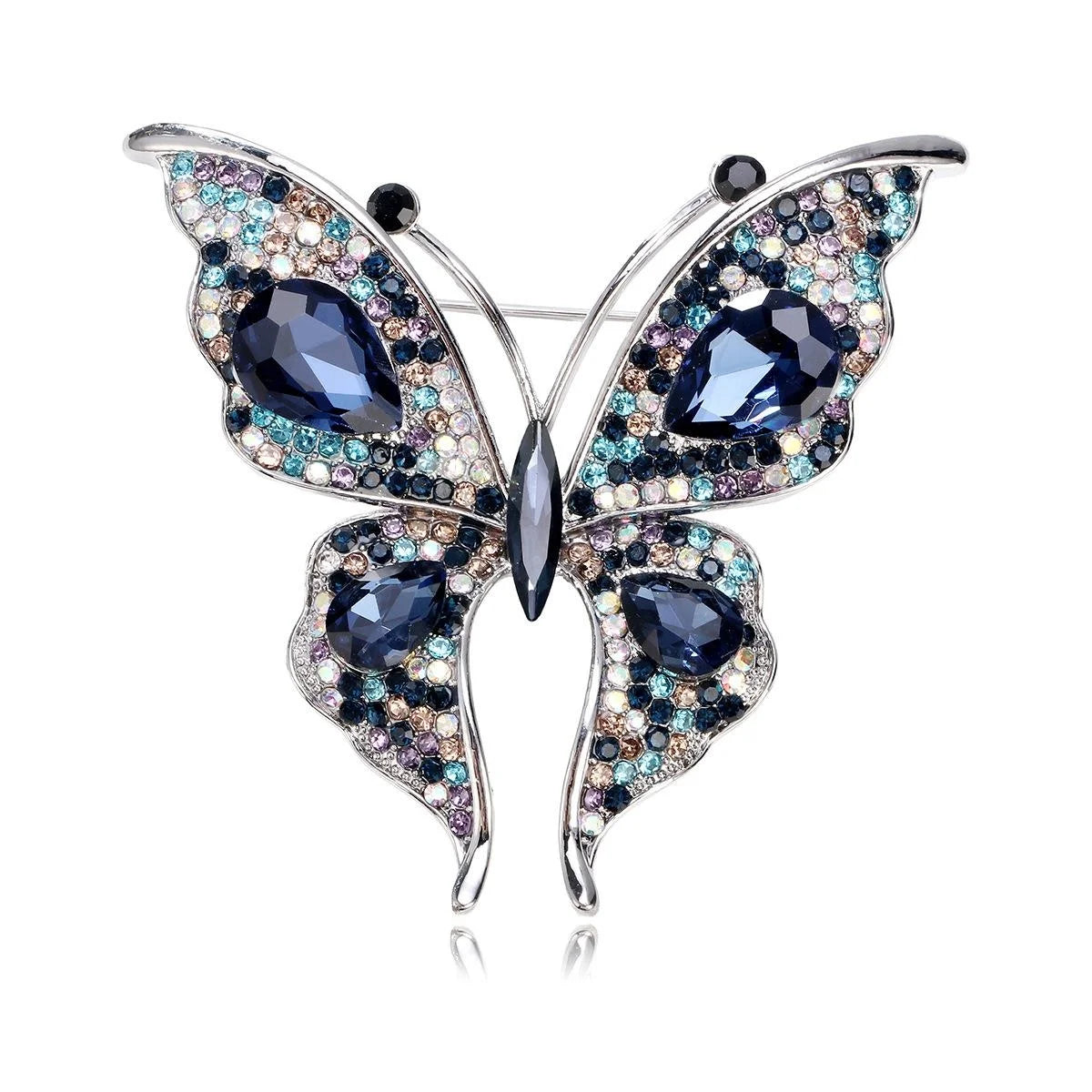 Luxury Full Rhinestone Butterfly Brooch With Blue Zircon Accent, Elegant Women's Lapel Pin Corsage Gift