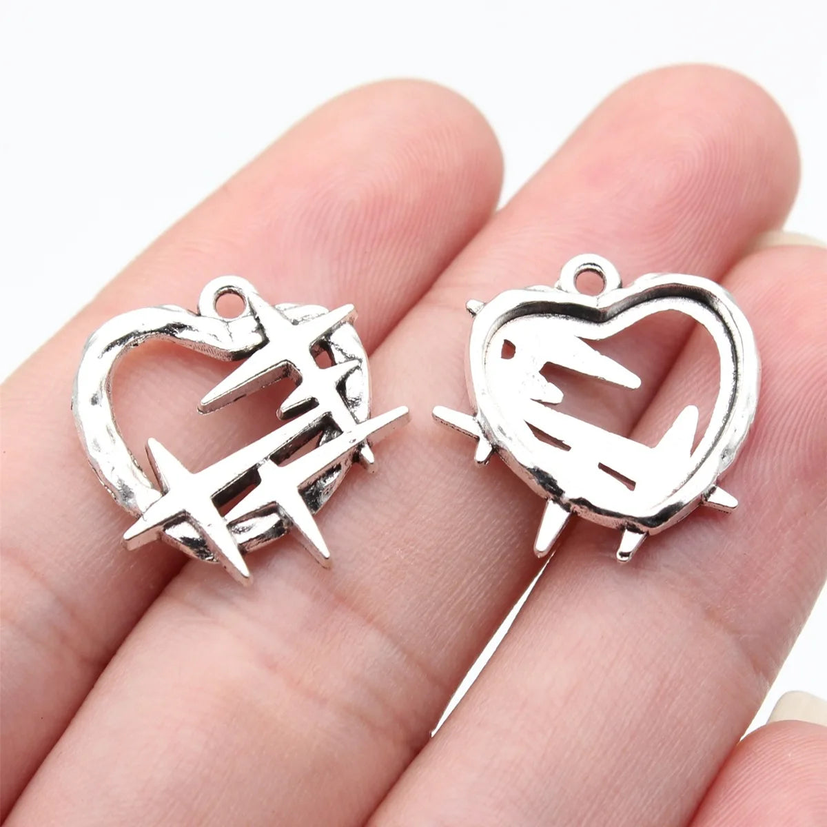 20x20mm 1.9g Antique Silver Zinc Alloy Starburst Heart Charm Pendant for DIY Jewelry Making