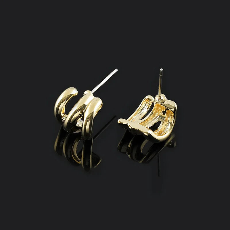 Elegant Gold Alloy Wavy Small Hoop Stud & Clip On No Piercing Silicone Pad Commuter Earrings