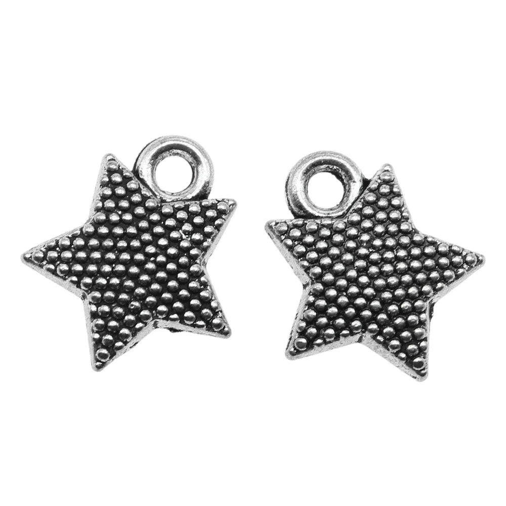 17x15mm 2.2g Antique Silver Zinc Alloy Five-Point Star Charm Pendant for DIY Jewelry Making