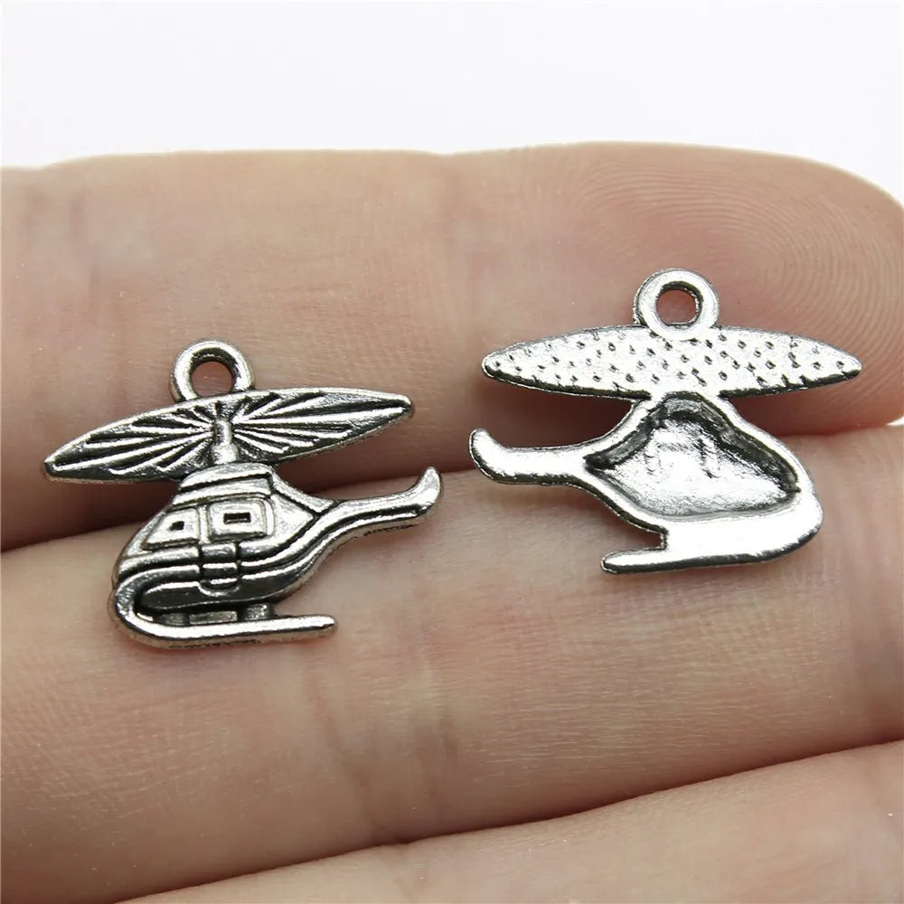 15x19mm 0.8g Antique Silver Zinc Alloy Helicopter Charm Pendant for DIY Necklace Bracelet Making