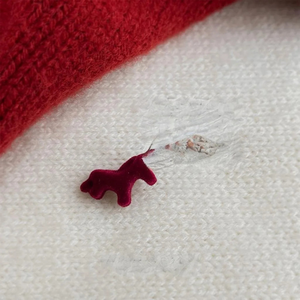 Burgundy Flocked Horse Stud Earrings, Hepburn Style Animal Zodiac Jewelry