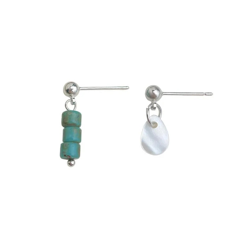 Vintage New Chinese Asymmetric Teardrop Shell Glazed Glass Handmade Drop Earrings