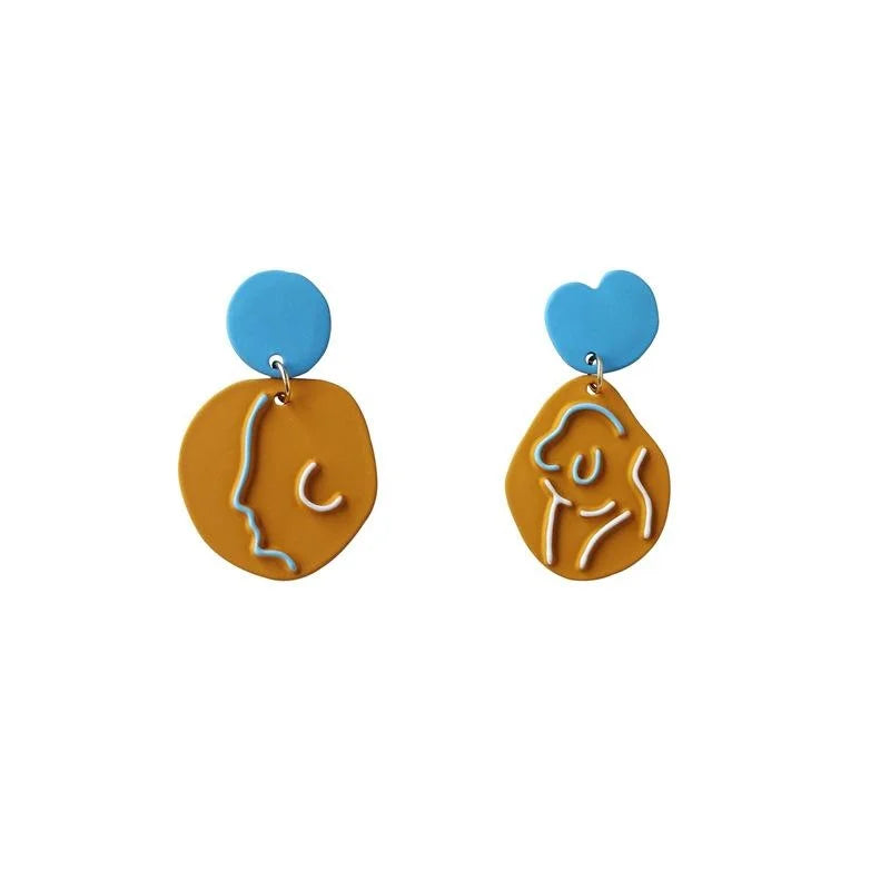Abstract Asymmetric Enamel Copper Stud Earrings With Silver Plated Pins For Women