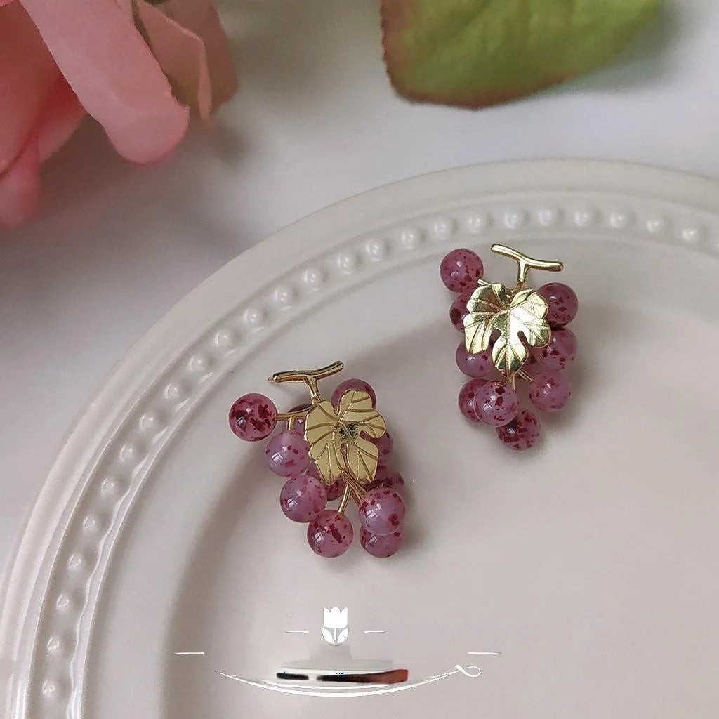 French Grape Cluster Copper Stud Earrings 14K Plated Sweet Handmade Summer Jewelry