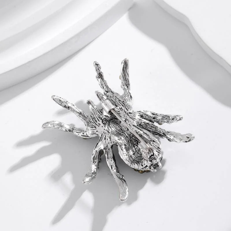 Vintage Blue Rhinestone Spider Brooch Alloy Animal Lapel Pin Luxury Halloween Suit Accessory Gift